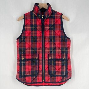 J.Crew Womens Excursion Down Puffer Vest Tartan Plaid Zip‎ Front Mock Neck XS